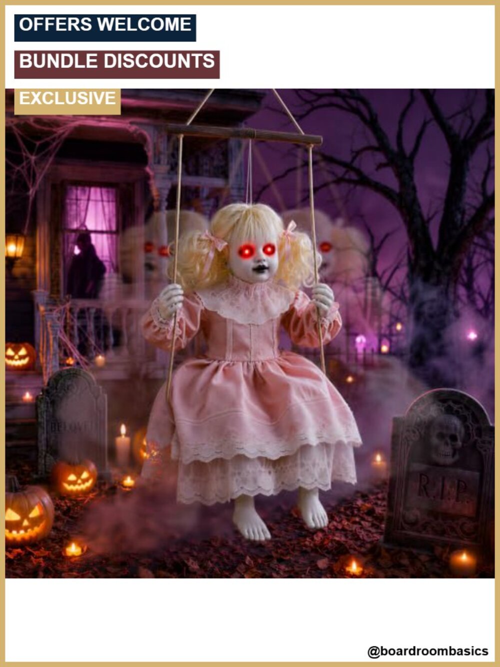 Animated Hanging Girl Halloween Prop Lighted Creepy Sounds Outdoor Decor